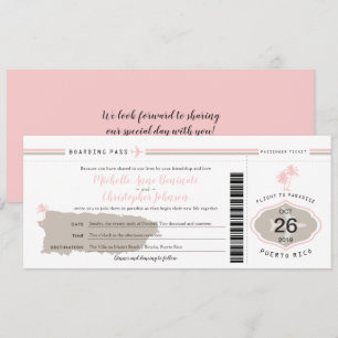 Invitation Passe Pink Palm Tree Boarding Pass Porto Rico Mari