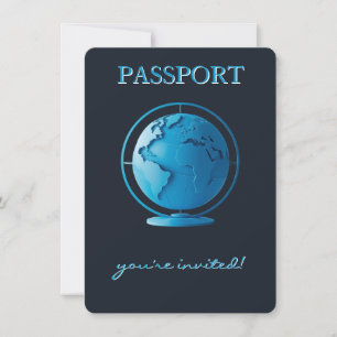 Invitation Passeport Bébé Voyage Globe Bleu Baby Shower