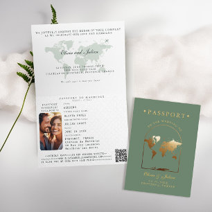 Invitation Passeport Boho Arch Vert Sauge Mariage de Destinat