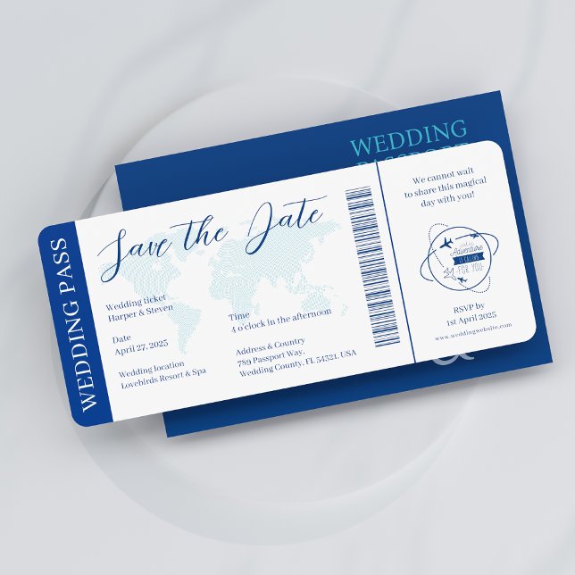 Invitation Passeport de Billets mariage Santorini Blue (Créateur téléchargé)
