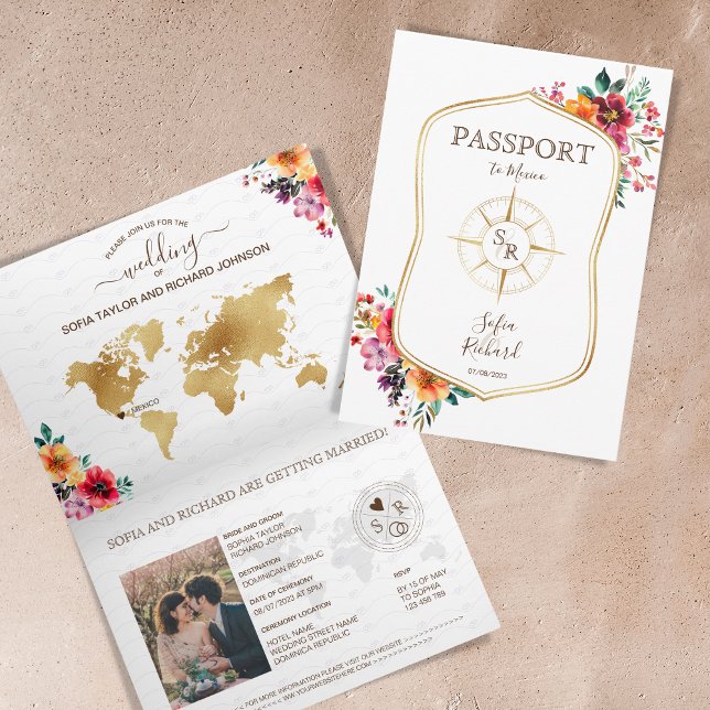 Invitation Passeport de destination Floral d'été (floral passport invitation)