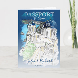 Invitation Passeport de destination mariage Santorini Grèce I