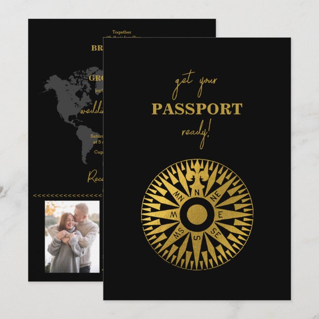 Invitation Passeport de mariage de destination Compass Mariag (Devant / Derrière)