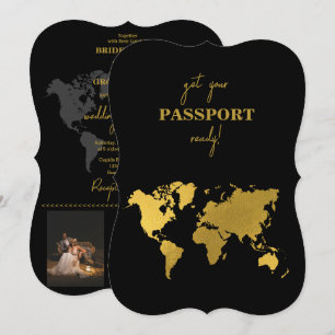 Invitation Passeport de mariage de destination Monde Noir Or