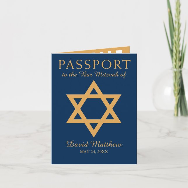 Invitation Passeport de Mitzvah de barre d'étoile de David de (Devant)