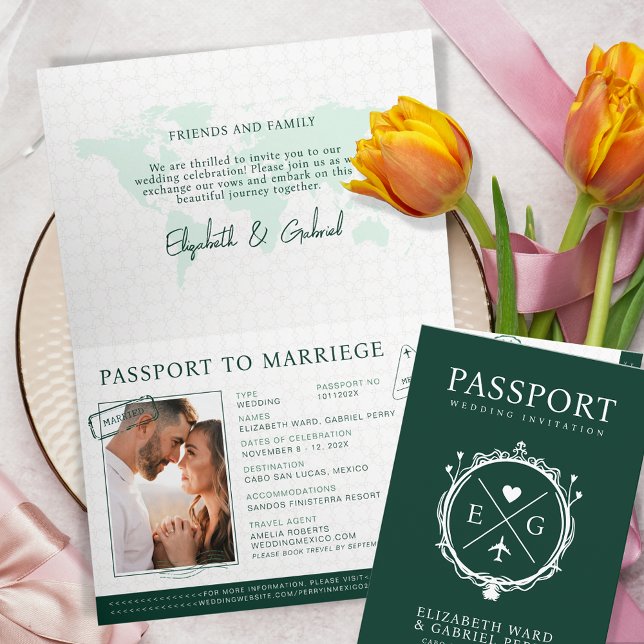 Invitation Passeport Destination Emelard Green Mariage (Créateur téléchargé)