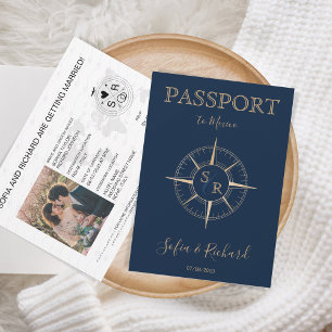 Invitation Passeport Destination Mariage Or Compass Monogramm