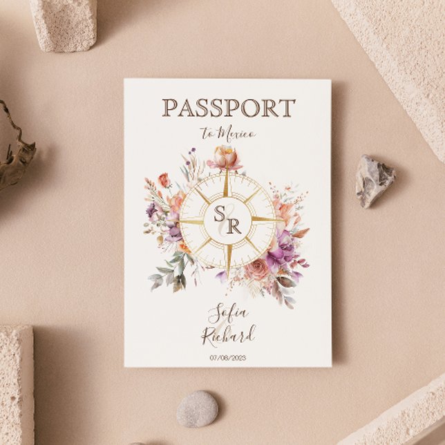 Invitation Passeport d'été Boho Floral Destination Mariage (Créateur téléchargé)