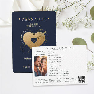 Invitation Passeport Gold Heart Plane Marine Destination Mari