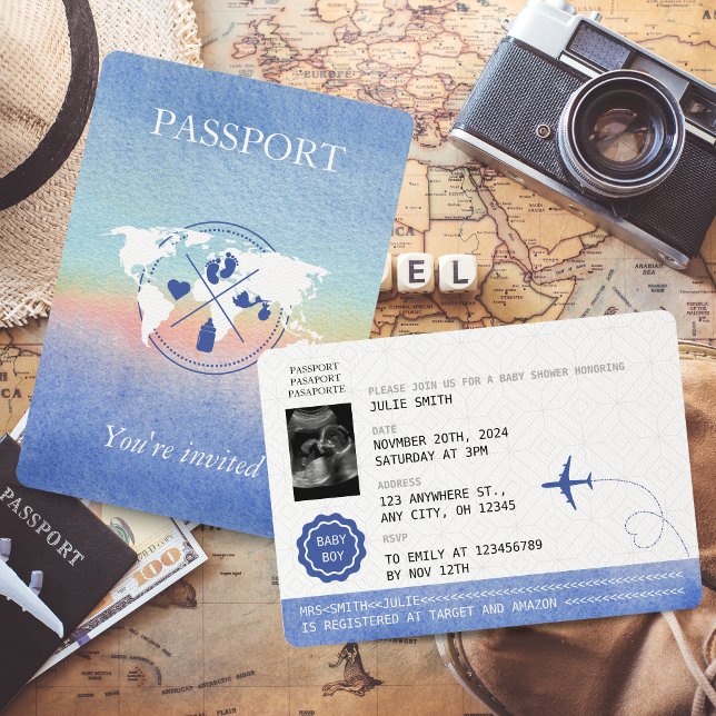 Invitation Passeport Hommes Baby shower de Voyage Neutre Arc- (Créateur téléchargé)