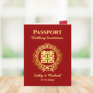 Invitation Passeport mariage chinois de destination rouge