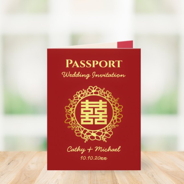 Invitation Passeport mariage chinois de destination rouge (Créateur téléchargé)