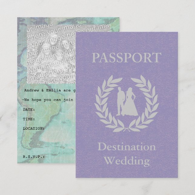 Invitation passeport mariage de destination (Devant / Derrière)