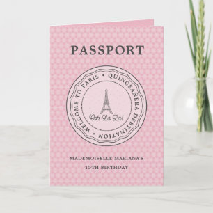 Invitation Passeport Paris Blush cool Avec Photo Quinceañera