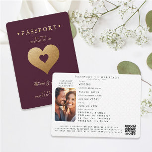 Invitation Passeport Red Faux Gold Hearts Destination Mariage