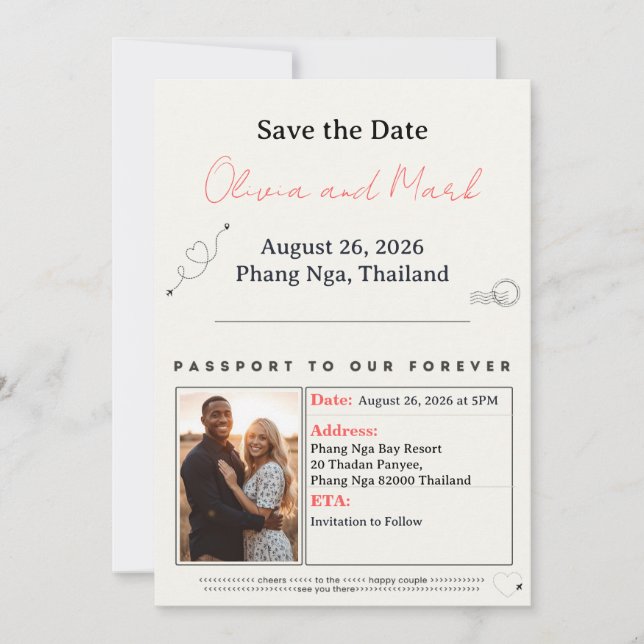 Invitation Passeport Save the Date – Sarcelle & Corail | Trop (Devant)