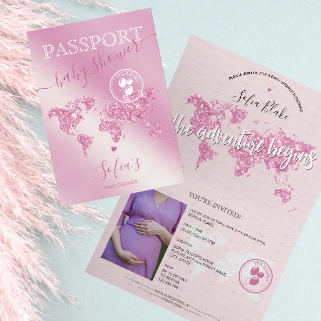 Invitation Passeport Voyage Fille Baby shower Aventure commen (Créateur téléchargé)