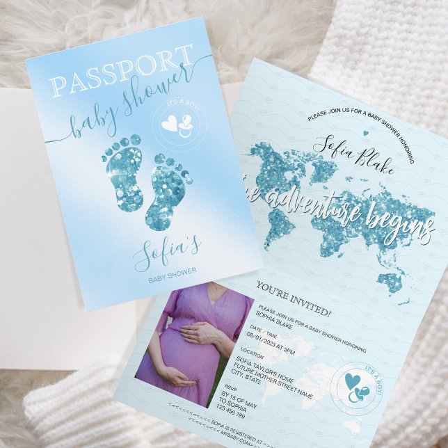 Invitation Passeport Voyage Garçon Baby shower Aventure comme (it's a boy baby shower passport invitation)