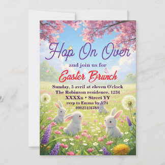 Invitation Passez à Pâques Floral Lapin Printemps Brunch