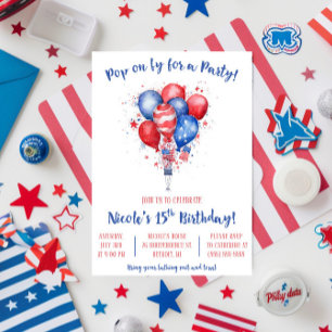 Invitation Passez-y ! 4 juillet, Ballons, Anniversaire