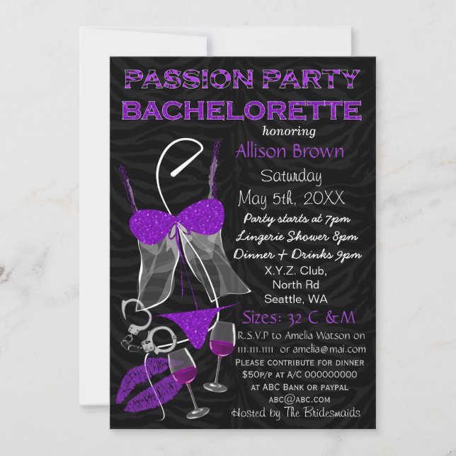 Invitation Passion Party Bachelorette, Lingerie Douche Invita (Devant)