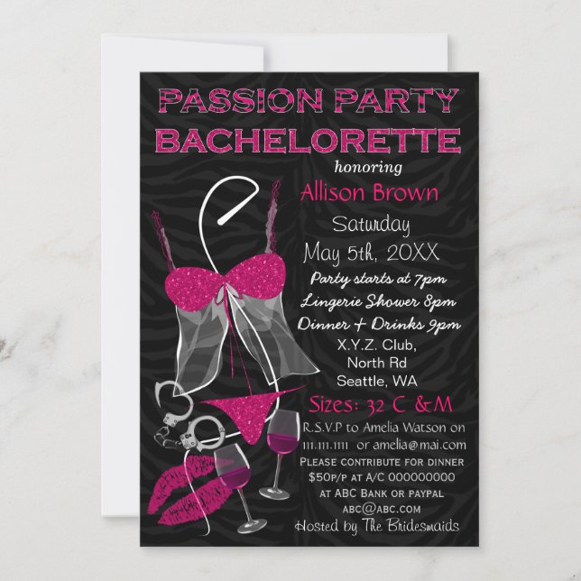 Invitation Passion Party Bachelorette, Lingerie Douche Invita (Devant)