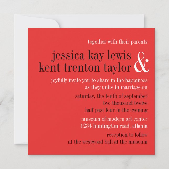 Invitation Passion rouge noir typographie moderne couple mari (Devant)