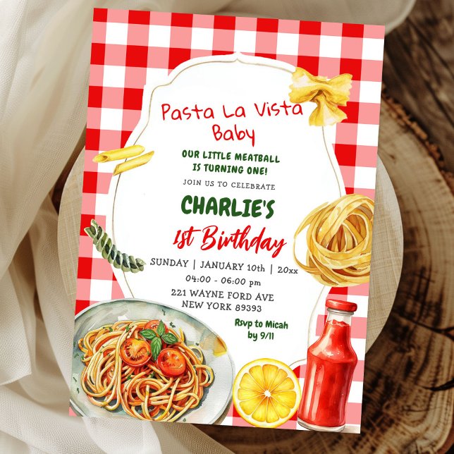 Invitation Pasta La Vista Baby Thème Italien Premier Annivers (Créateur téléchargé)