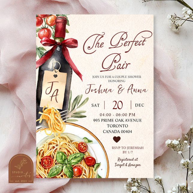 Invitation Pasta Wine Perfect Pair Bridal Shower (Créateur téléchargé)