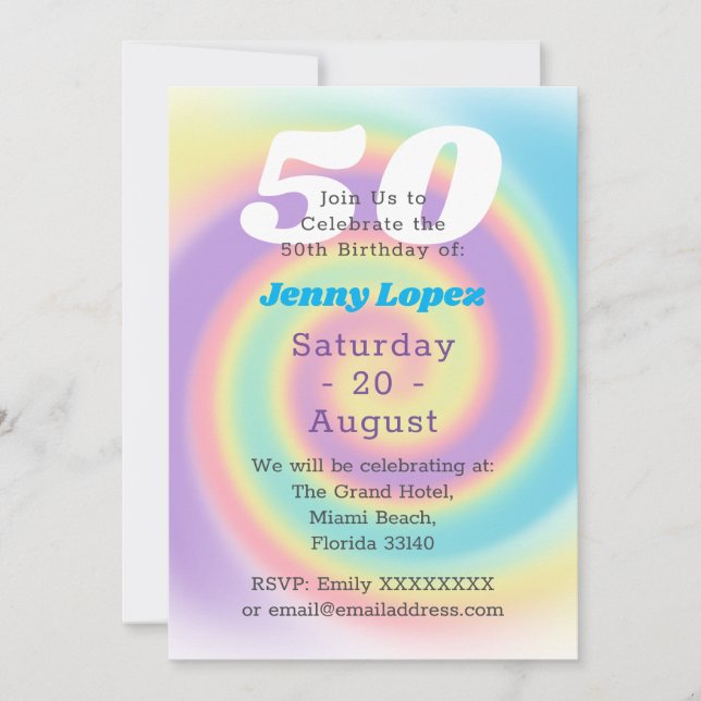 Invitation Pastel 50e fête d'anniversaire (Devant)