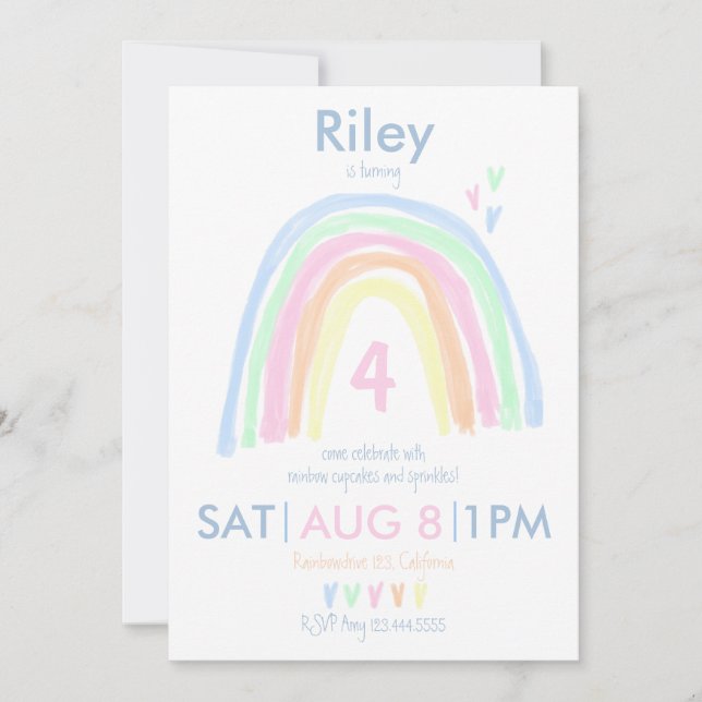 Invitation Pastel à double face Rainbow fête d'anniversaire (Devant)