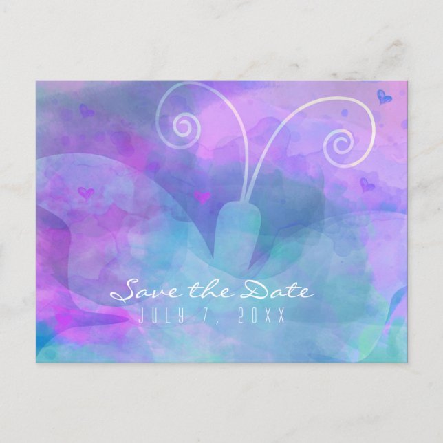 Invitation Pastel à l'aquarelle Papillon Save the  (Devant)