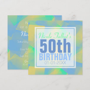 Invitation Pastel Abstrait bleu 50e anniversaire Carré Inv