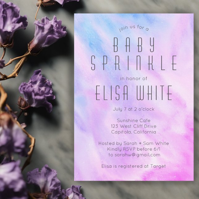 Invitation Pastel Abstrait Élégant Chic CUSTOM BABY SPRINKLE (Pastel Abstract Elegant Chic CUSTOM BABY SPRINKLE Invitation purple blue watercolor)