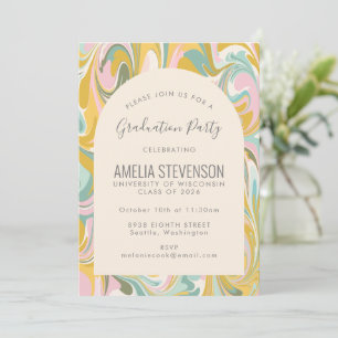 Invitation Pastel Abstrait Marbre Photo Party Graduation