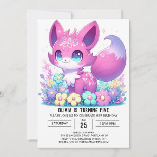 Invitation Pastel Adorable Fox Digital Anniversaire