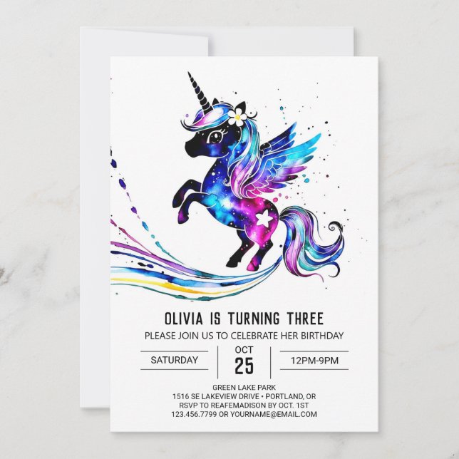 Invitation Pastel Adorable Unicorn Digital Anniversaire (Devant)