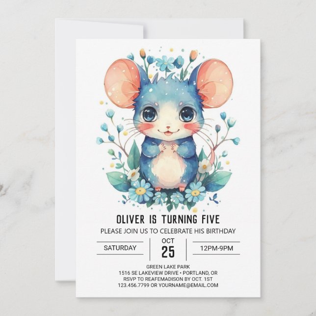 Invitation Pastel Adventure Mouse Anniversaire (Devant)