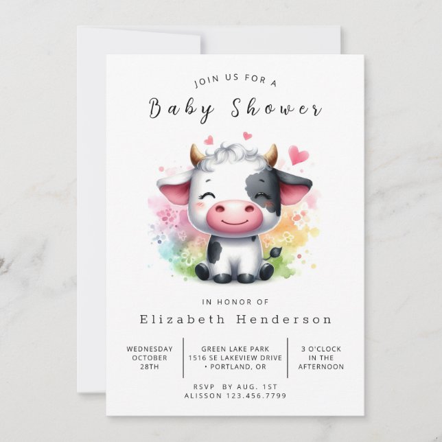 Invitation Pastel Animal Graceful Baby shower de vache (Devant)