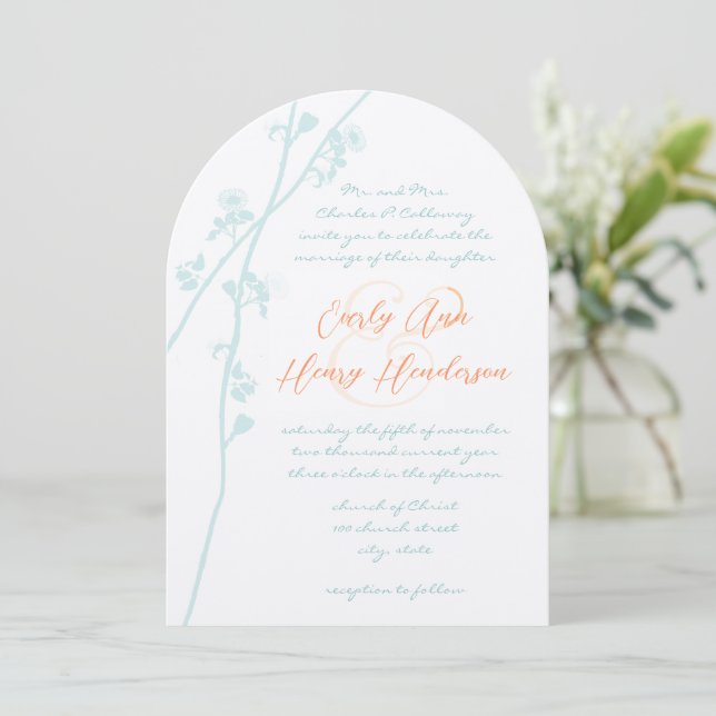 Invitation Pastel Aqua Blue Blush Coral Flower Wedding Invite (Debout devant)