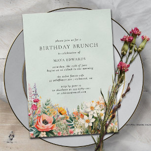 Invitation Pastel Aqua Blue   Élégant Brunch d'anniversaire f