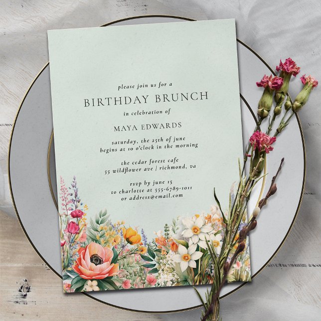 Invitation Pastel Aqua Blue | Élégant Brunch d'anniversaire f (Créateur téléchargé)