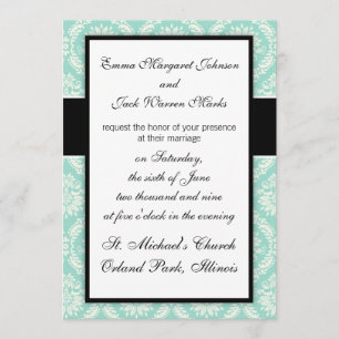 Invitation pastel aqua et crème fleur élégant damas