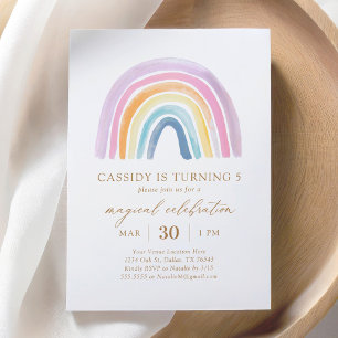 Invitation Pastel Aquarelle Arc-en-ciel Anniversaire