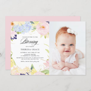 Invitation Pastel Aquarelle Cadre Floral Photo Bénédiction