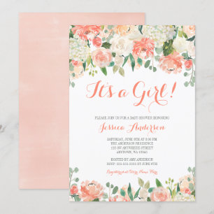 Invitation Pastel Aquarelle Fleurs Baby shower fille