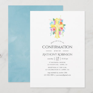 Invitation Pastel Aquarelle Floral Boy Confirmation