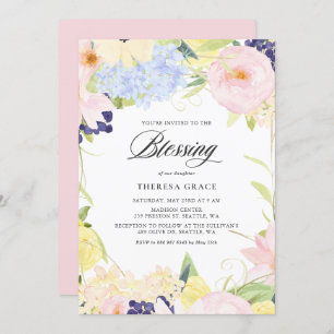 Invitation Pastel Aquarelle Floral Frame Blessing