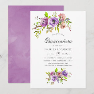 Invitation Pastel Aquarelle Florale Quinceañera