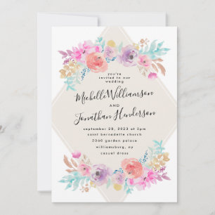 Invitation Pastel Aquarelle Mariage Chic Fleurs Shabby